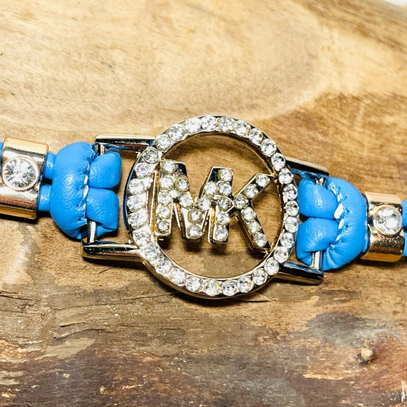 Unique “MK” Blue/Gold tone/Rhinestone adjustable bracelet - Picture 3 of 6